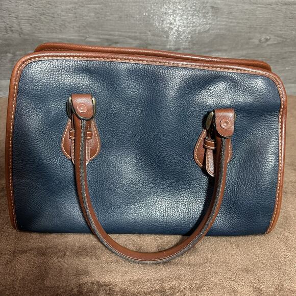 Vintage Carriage House Leather Purse Handbag Tan & Navy Many Pockets - Picture 9 of 16